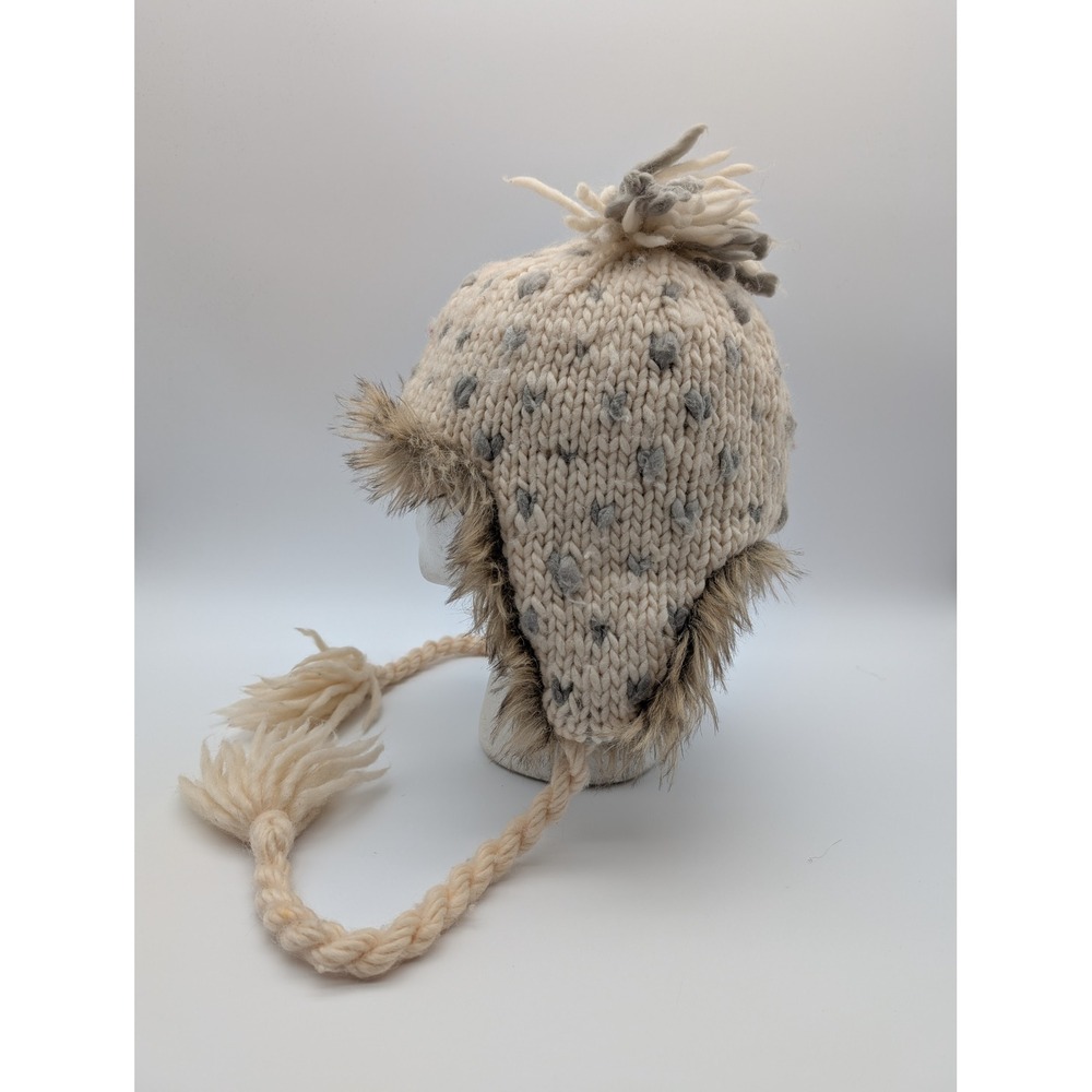 American Eagle Outfitters Womens Trapper Hat Wool Blend Faux Fur Cream Gray